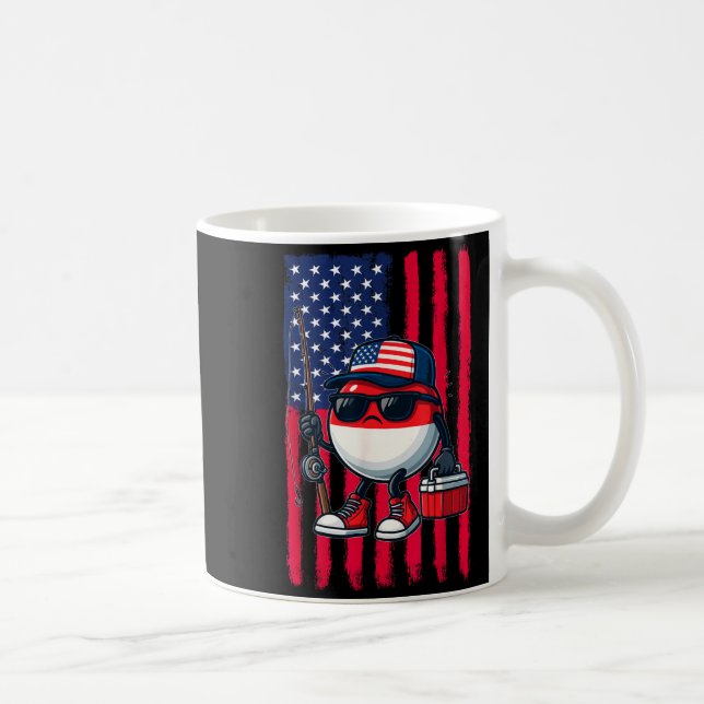 Boys Fishing Rod American Flag Patriotic Fishing F Coffee Mug (Right)