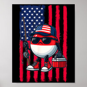 Boys Fishing Rod American Flag Patriotic Fishing F Poster