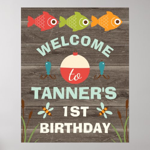 Boys Fishing Themed 1st Birthday Welcome Poster