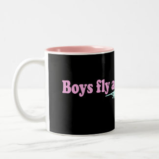 "BOYS FLY AIRPLANES TOO?" Two-Tone COFFEE MUG