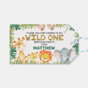 Boys Foliage Wild One Safari Animals Birthday Gift Tags