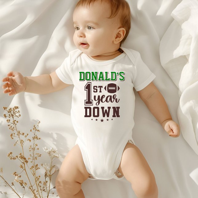Boy's Football First Year Down 1st Birthday Baby Bodysuit (Creator Uploaded)