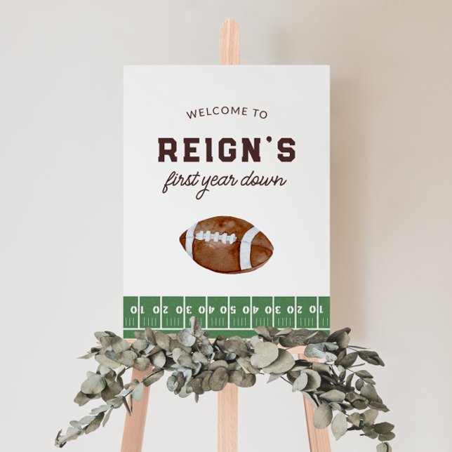 Boy's Football First Year Down 1st Birthday Party Foam Board (Creator Uploaded)