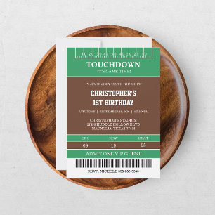 Boys Football First Year Down 1st Birthday Party Invitation