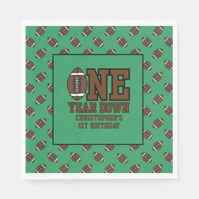 Boys Football First Year Down 1st Birthday Party Napkins (Front)