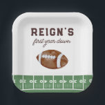 Boy's Football First Year Down 1st Birthday Party Paper Plates<br><div class="desc">Huddle up with your friends and loved ones – it's game time! Rally together for your little guys 1st birthday celebration. This design features a watercolor football and field with fun sporty typography.</div>