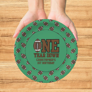 Boys Football First Year Down 1st Birthday Party Paper Plates