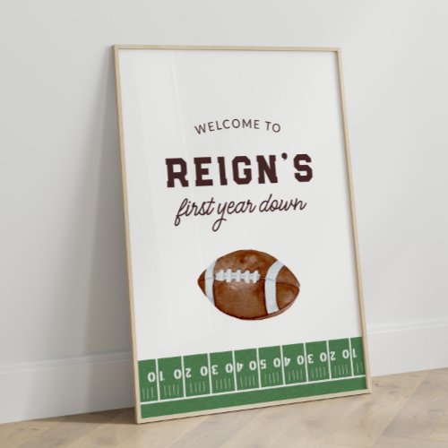 Boys Football First Year Down 1st Birthday Party Poster