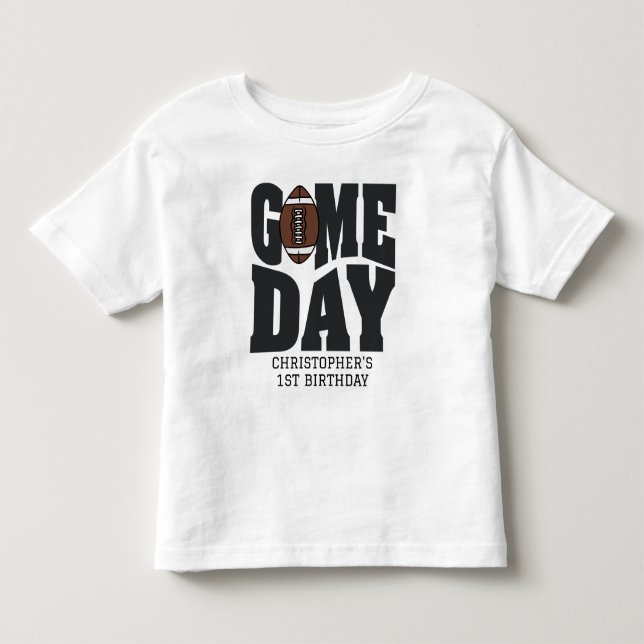 Boys Football First Year Down 1st Birthday Party Toddler T-shirt (Front)
