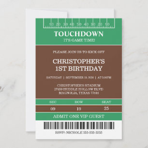 Boys Football Green Sports Birthday Invitation