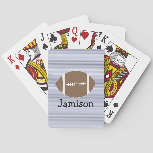 Boys Football Navy Stripe  Poker Cards (Back)