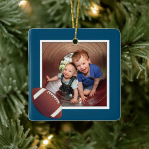 Boys Football Photo Christmas Ceramic Ornament