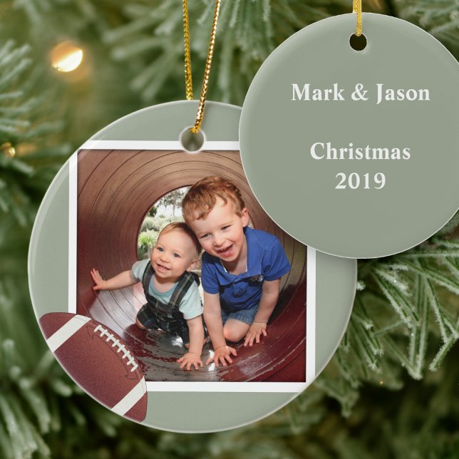 Boys Football Photo Christmas Ceramic Ornament (Creator Uploaded)