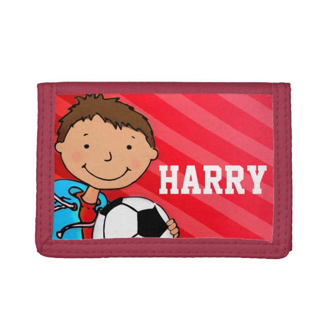 Boys football red name purse tri-fold wallet (Front)