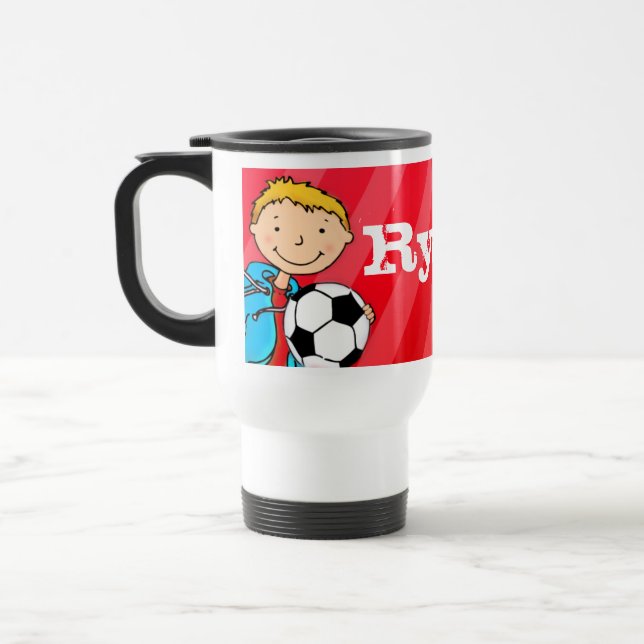 Boys football soccer  name 4 letter mug red (Left)