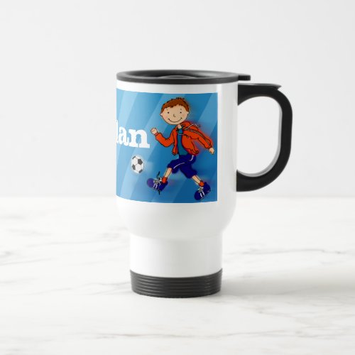 Boys football soccer  name 6 letter mug blue