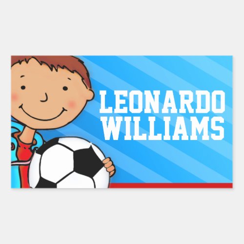 Boys football soccer name blue id label sticker