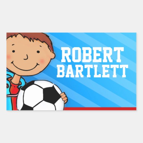 Boys football soccer name blue id label sticker