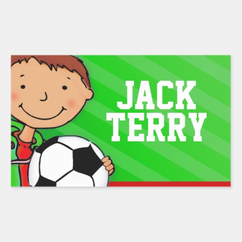 Boys football soccer name green id label sticker