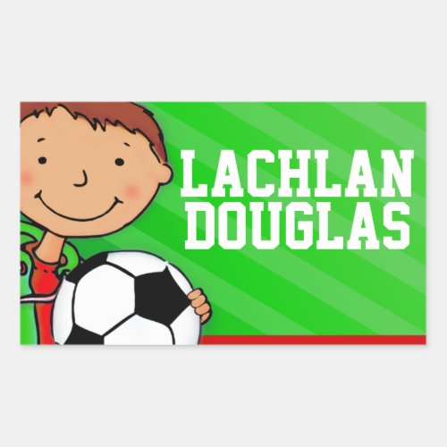 Boys football soccer name green id label sticker