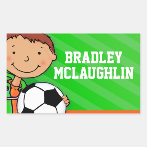 Boys football soccer name green id label sticker