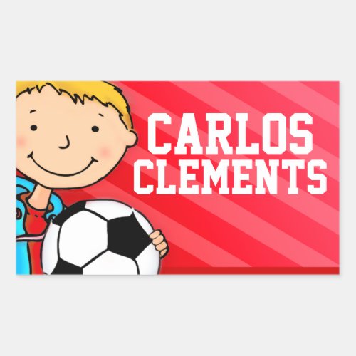 Boys football soccer name red id label sticker