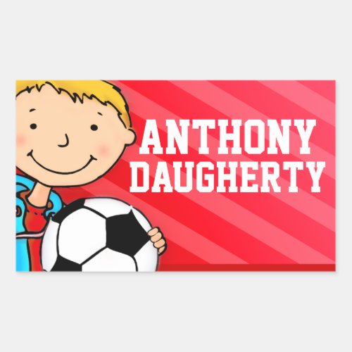 Boys football soccer name red id label sticker