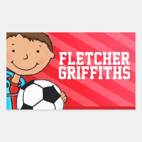 Boys football soccer name red id label sticker