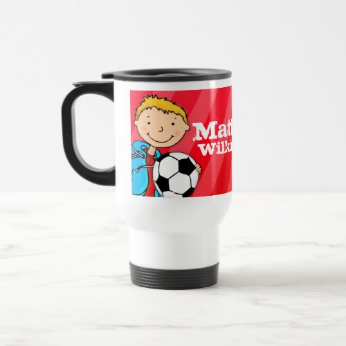 Boys football soccer training name mug red