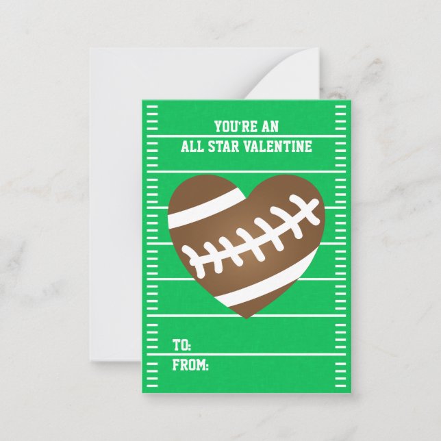 Boy's Football Sports School Classroom Valentines Note Card (Front)