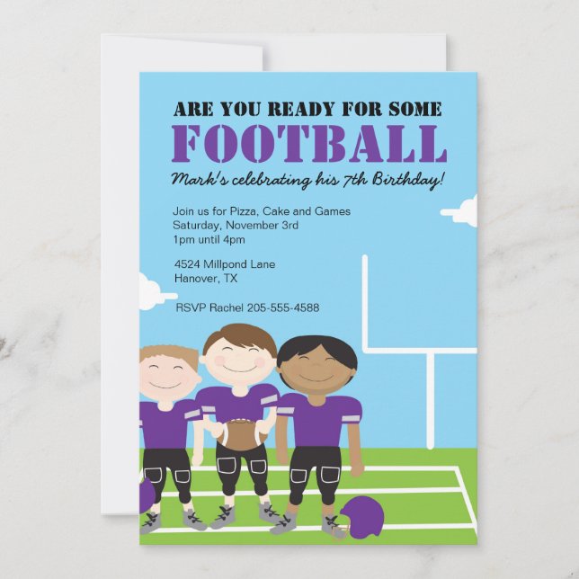 Boy's Football Themed Birthday Party Invitations (Front)