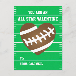 Boy's Football Valentine Classroom Exchange Holiday Postcard