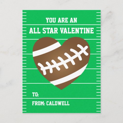 Boys Football Valentine Classroom Exchange Holiday Postcard
