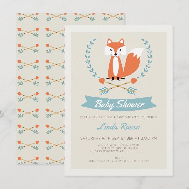Boys Fox And Arrows Baby Shower Invitation (Front/Back)