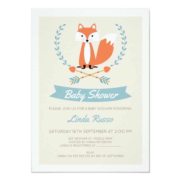 Boys Fox And Arrows Baby Shower Invitation