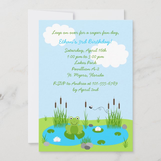 Boys Froggie Pond 5x7 Invitation (Front)