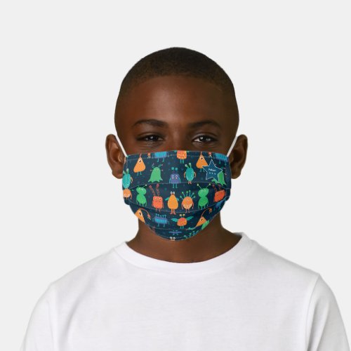 Boys Fun Colorful Alien Pattern on Blue Kids Cloth Face Mask