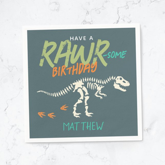 Boys Fun Dinosaur Dig Fossil Kids Birthday Napkins (Creator Uploaded)