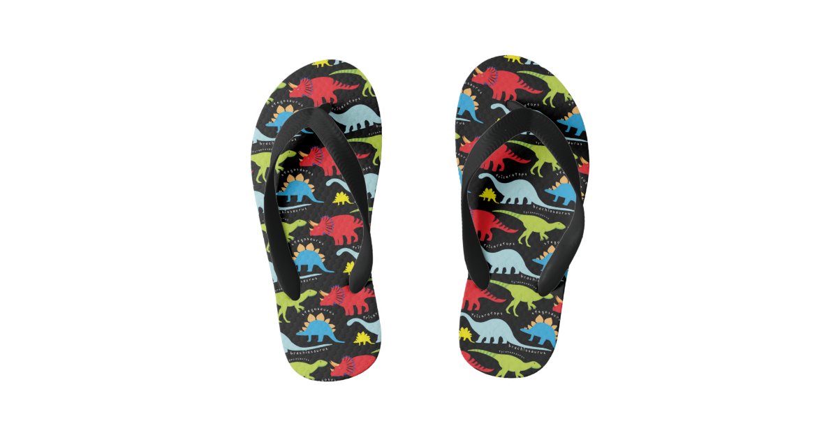 Boys fun Dinosaur pattern flip flops | Zazzle