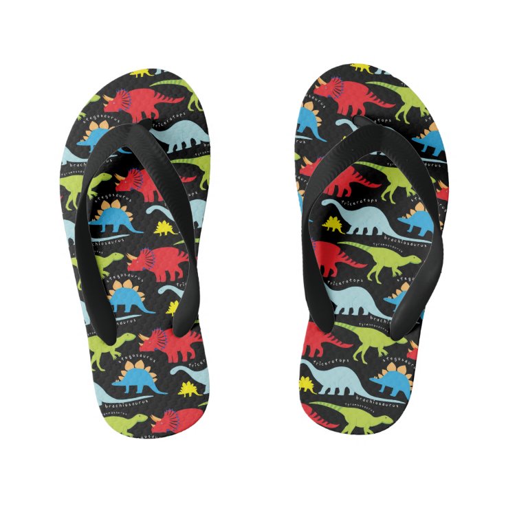 Boys fun Dinosaur pattern flip flops | Zazzle