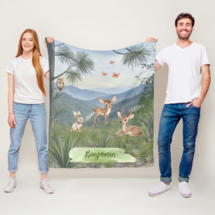 Boys Fun Personalized Woodland Animals Fleece Blanket