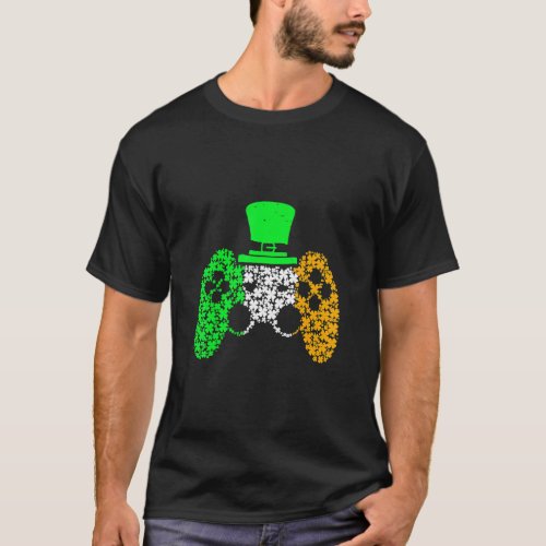 Boys Gamer Game Lucky Shamrock St Patricks Day Iri T_Shirt