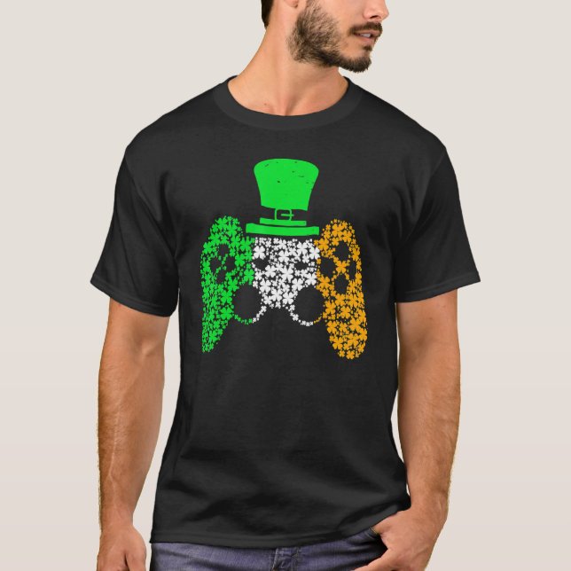 Boys Gamer Game Lucky Shamrock St Patricks Day Iri T-Shirt (Front)