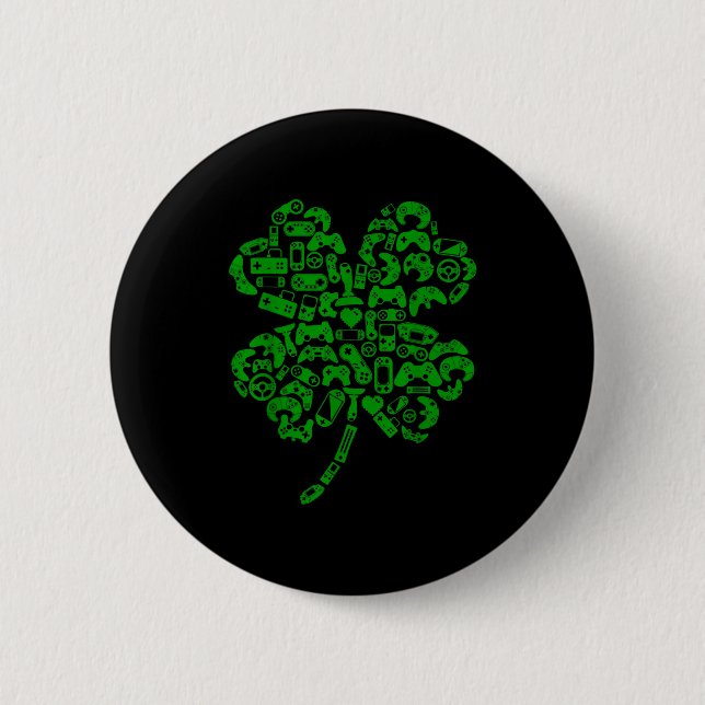 Boys Gamer Game Shamrock St Patricks Day Irish Men Button (Front)