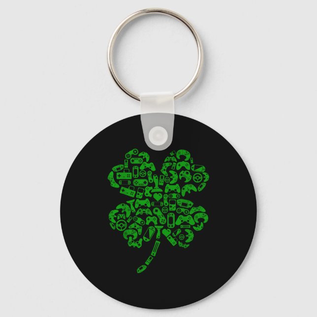 Boys Gamer Game Shamrock St Patricks Day Irish Men Keychain (Front)