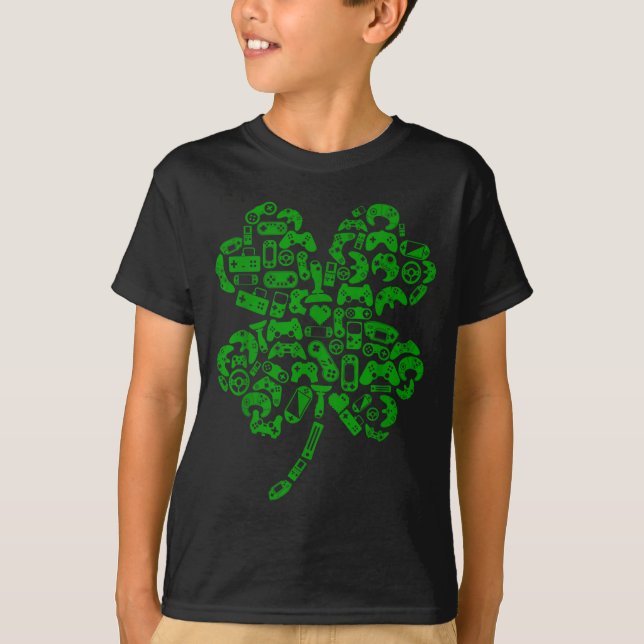 Boys Gamer Game Shamrock St Patricks Day Irish Men T-Shirt (Front)