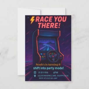 Boys Gaming - Retro Arcade Racing Birthday Invitation