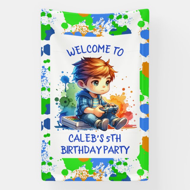 Boy's Gaming Welcome Personalized Birthday Banner (Vertical)