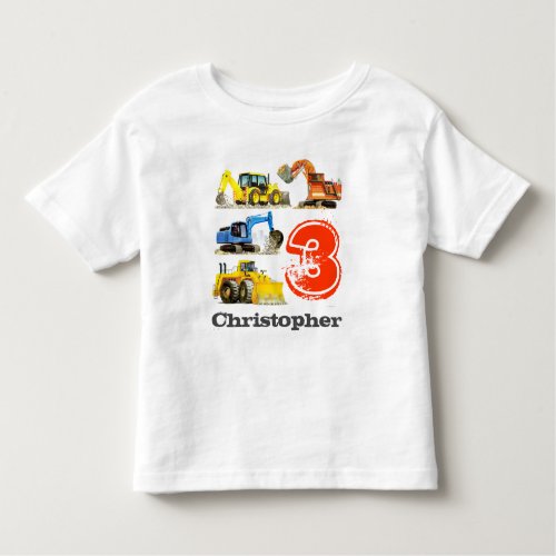 Boys Giant Construction Diggers 3rd Birthday Toddler T_shirt
