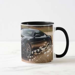 Boys gift coffee mug of luxury car in flower field